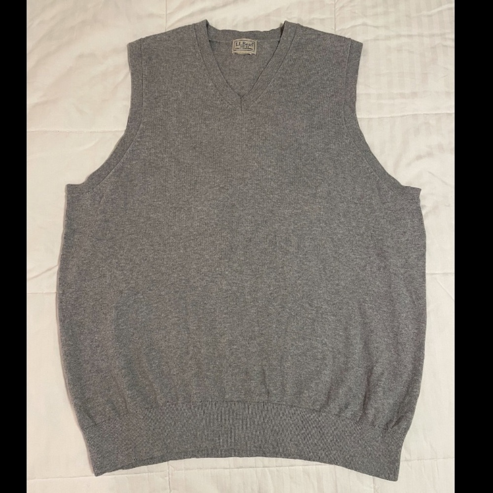 Vintage LL Bean Grey Sweater Vest Cashmere Cotton Blend Size XL EUC Golf Tennis